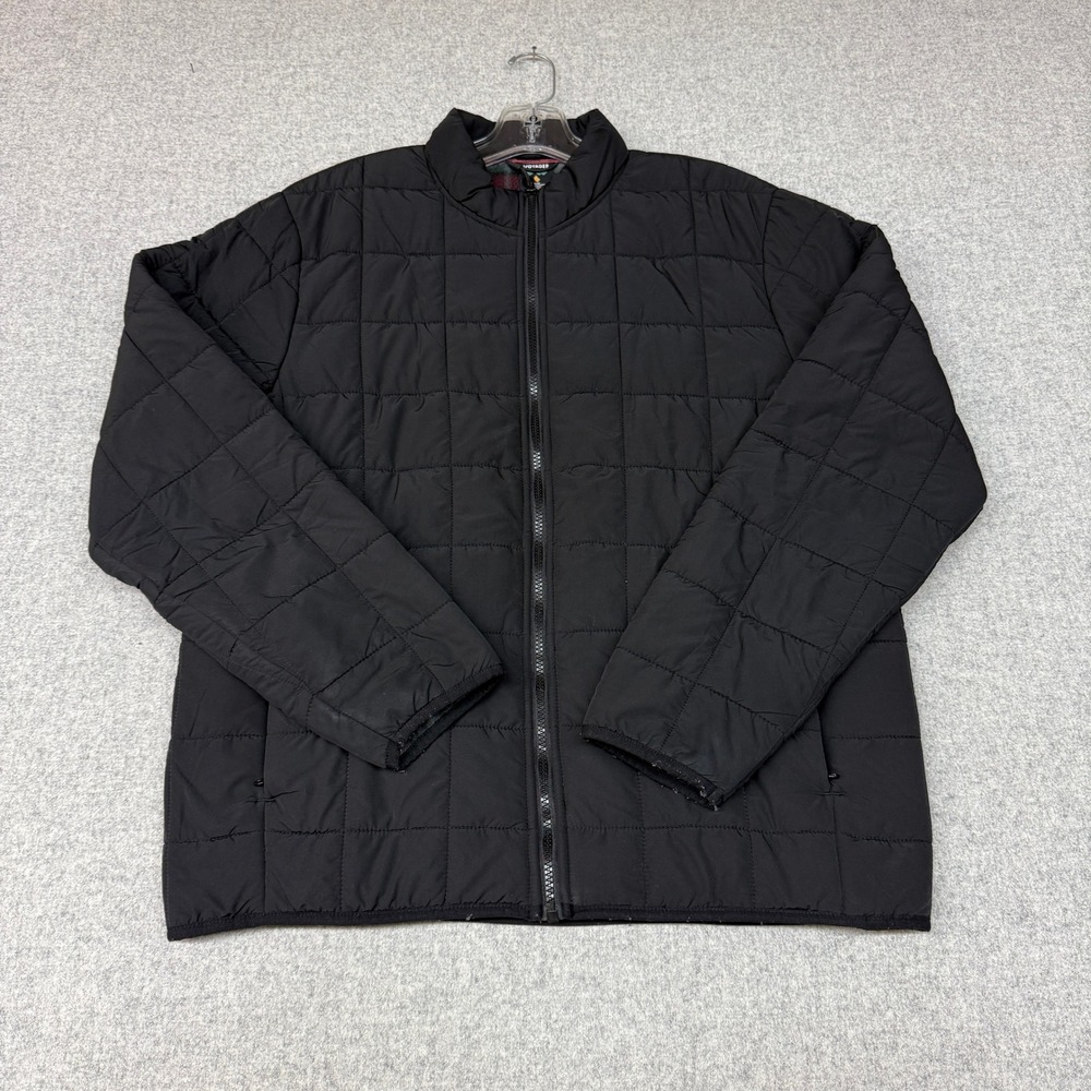 Voyager Quilted Puffer Jacket Medium Black Plaid Fleece Lined Full Zip Pockets